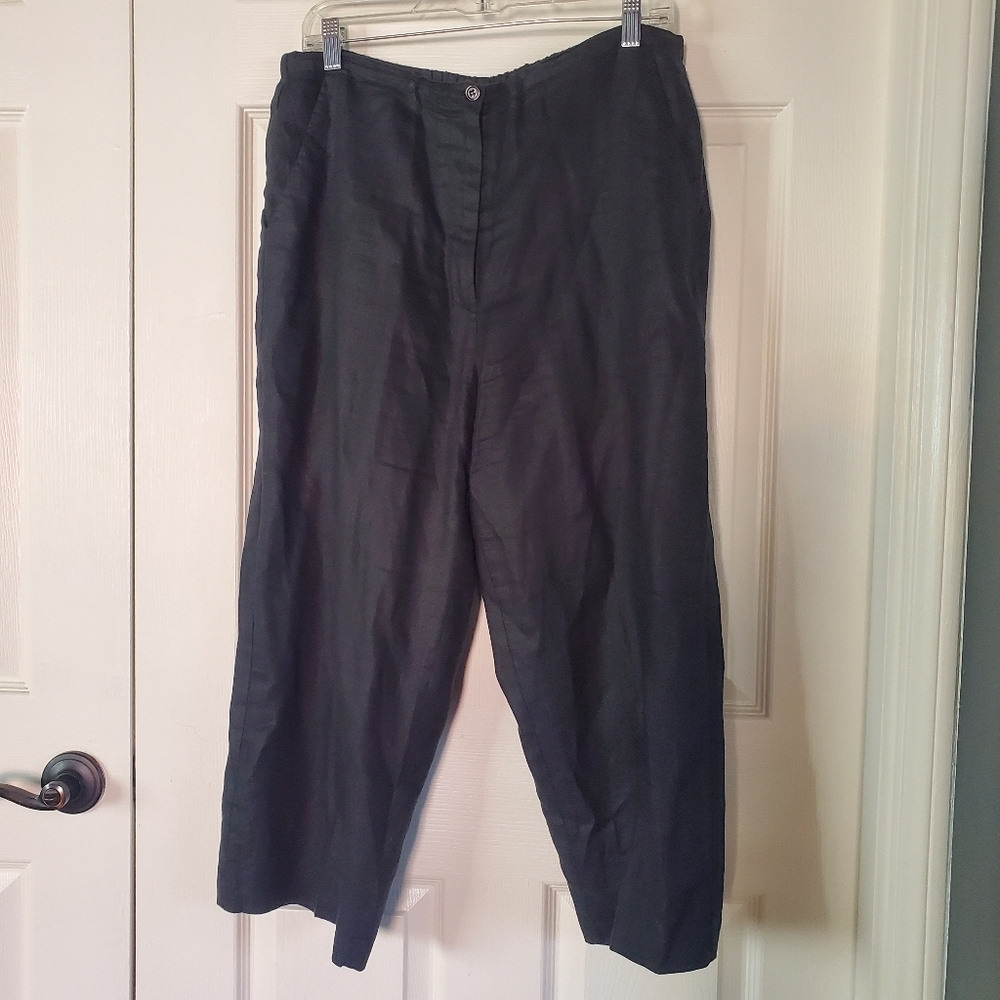 Vintage Bloomingdale's Black Linen Pants Wide-leg Crop With Pockets Size 10